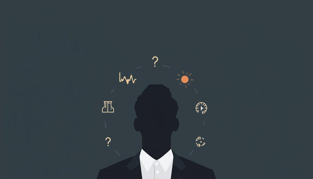 Silhouette of man in suit surrounded by icons symbolizing men's vitality and natural hormone optimization for TestoRise.