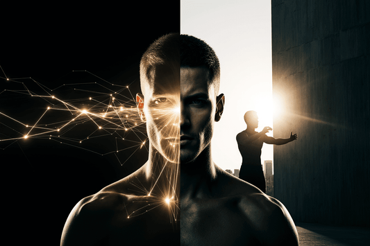 Split image of fit man symbolizing energy, vitality, and natural hormone reset by TestoRise